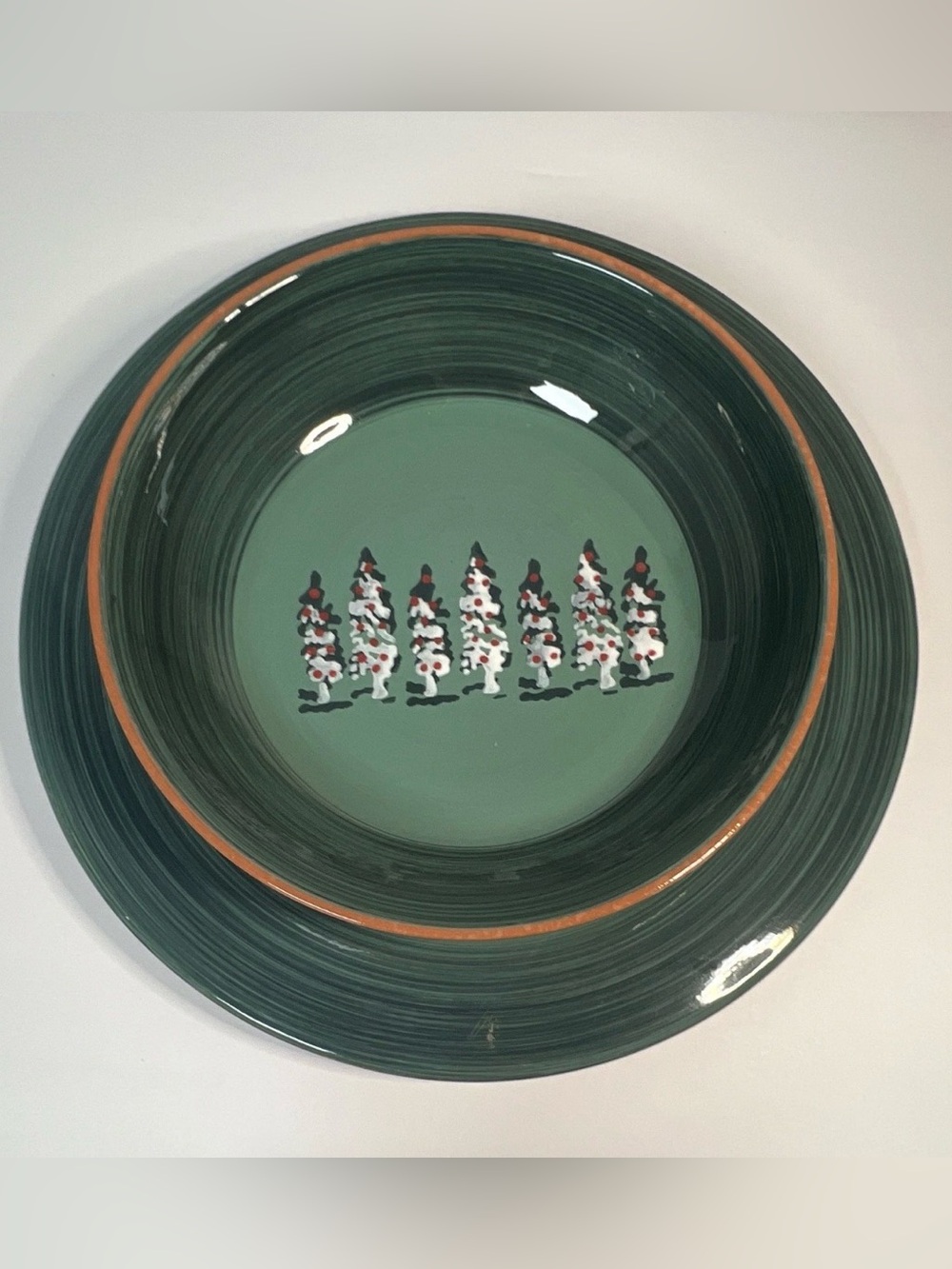 Steward Earthworks HC Accents Christmas Tree Plate & Bowl Set Green Holiday 2003